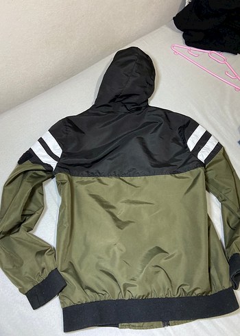 Erkek Haki Kapüşonlu Fermuarlı yağmurluk - Görsel 2