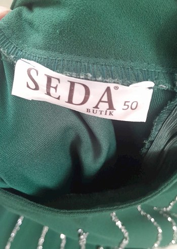 Uzun Kollu, İşlemeli Boncuklu Yeşil Kadın Elbise - Görsel 4