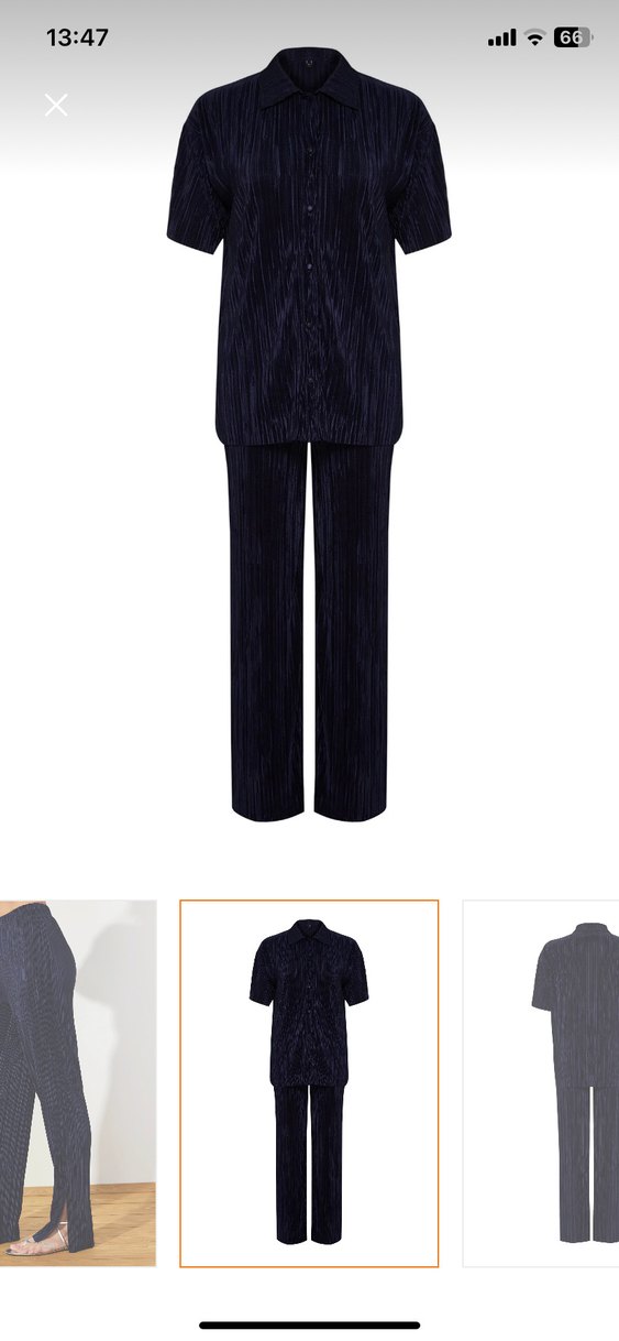 Lacivert Pilili Midi Kadın Kumaş Pantolon takım - Görsel 3