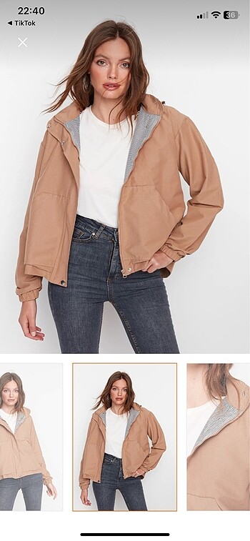 Trendyol & Milla Camel Oversize Kapüsonlu ?Fermuar Kapamali Ceket Mont TWOSS20M00