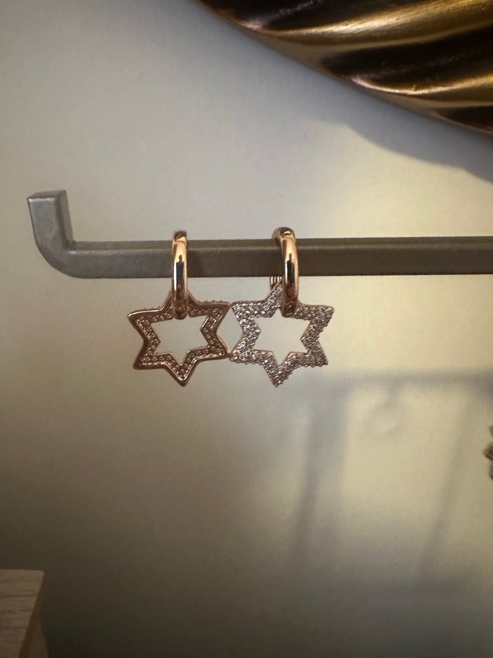 Altın Renkli Mini Payetli Yıldız Küpeler - Görsel 3