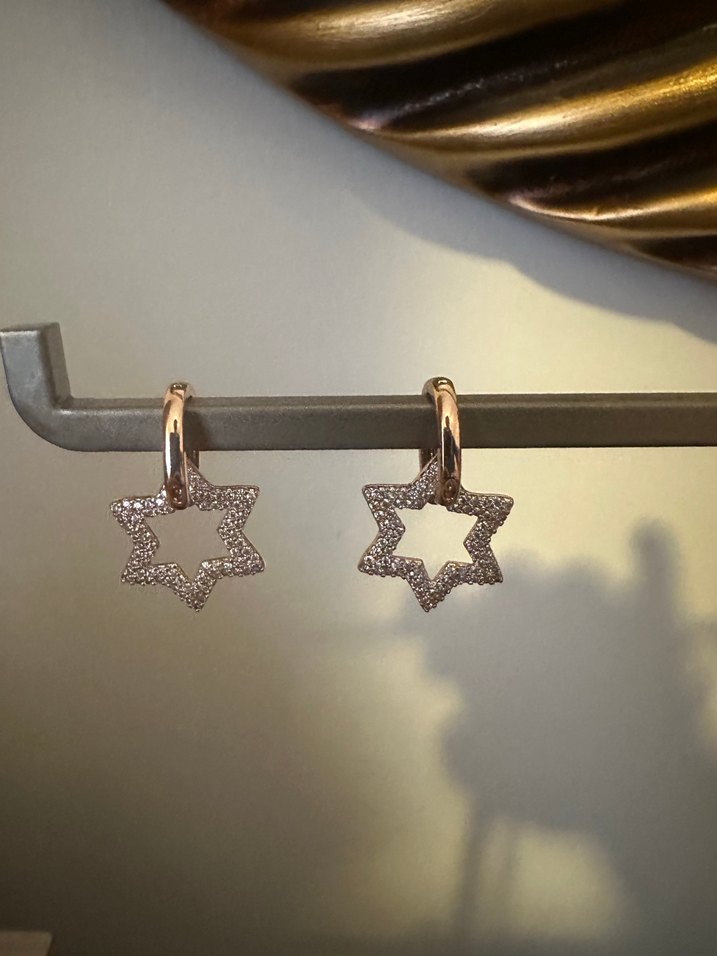 Altın Renkli Mini Payetli Yıldız Küpeler - Görsel 2