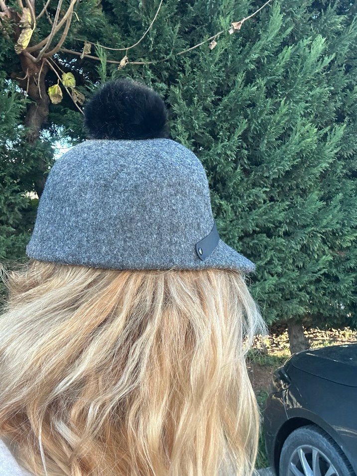 Gri Yünlü Kürk Detaylı Kadın Şapka - Görsel 3