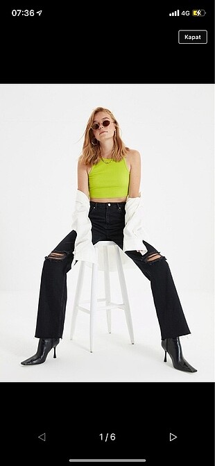 Trendyolmilla yırtık detaylı Yüksek bel leg jeans