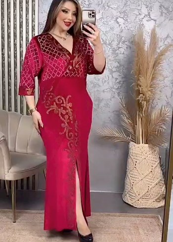 Bordo Uzun Kollu Payetli Kadın Elbise
