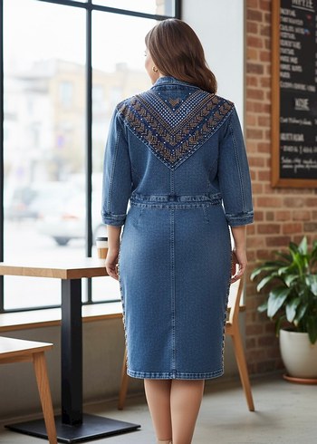 Diğer Boncuk İşlemeli Lacivert Kısa Denim Ceket
