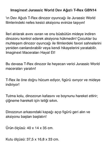  Beden Renk Dinazor trex büyük boy