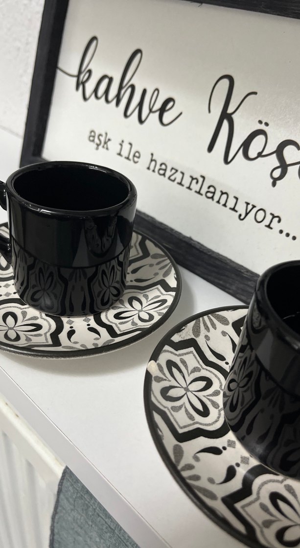 Siyah Desenli Türk Kahvesi Fincanı Seti - Görsel 2
