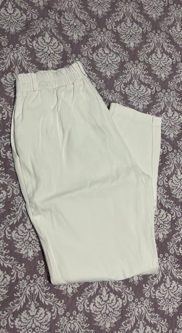 Beyaz Rahat Kesim Keten Kadın Pantolon - Görsel 2
