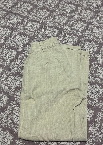 Bej Düğmeli Kadın Keten Pantolon - Görsel 3