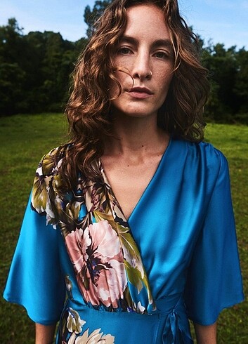 xl Beden mavi Renk Zara çiçek desenli kimono
