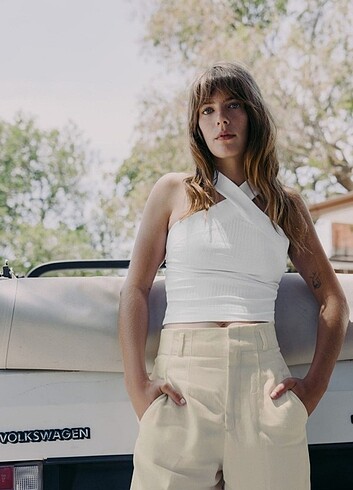 Zara fitilli halter yaka top
