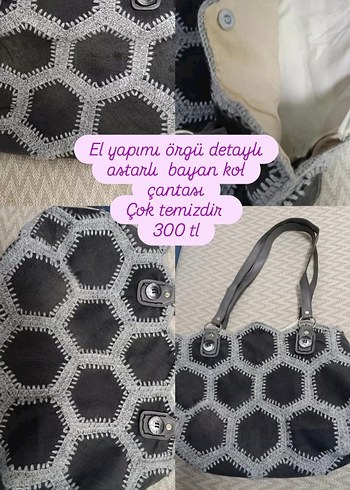 Diğer El İslemeli Siyah Gri Orgu Kadin Canta