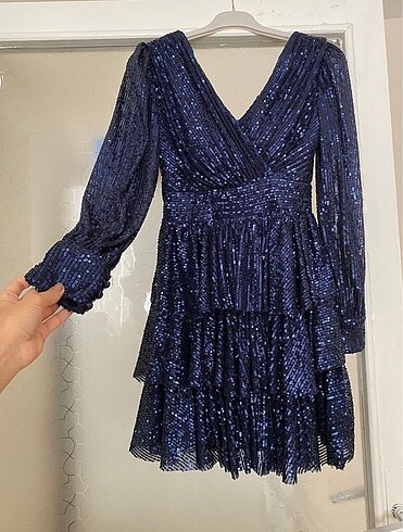 gece elbisesi kısa abiye lacivert payetli - Görsel 2