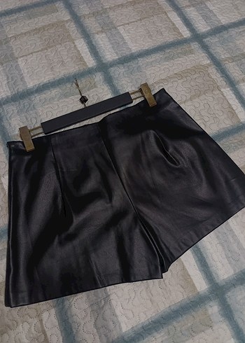 Siyah Deri Mini Şort Etek - Görsel 4