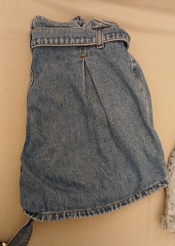 Kadın Kot Şort, Kemerli, Bol Kesim - Görsel 3