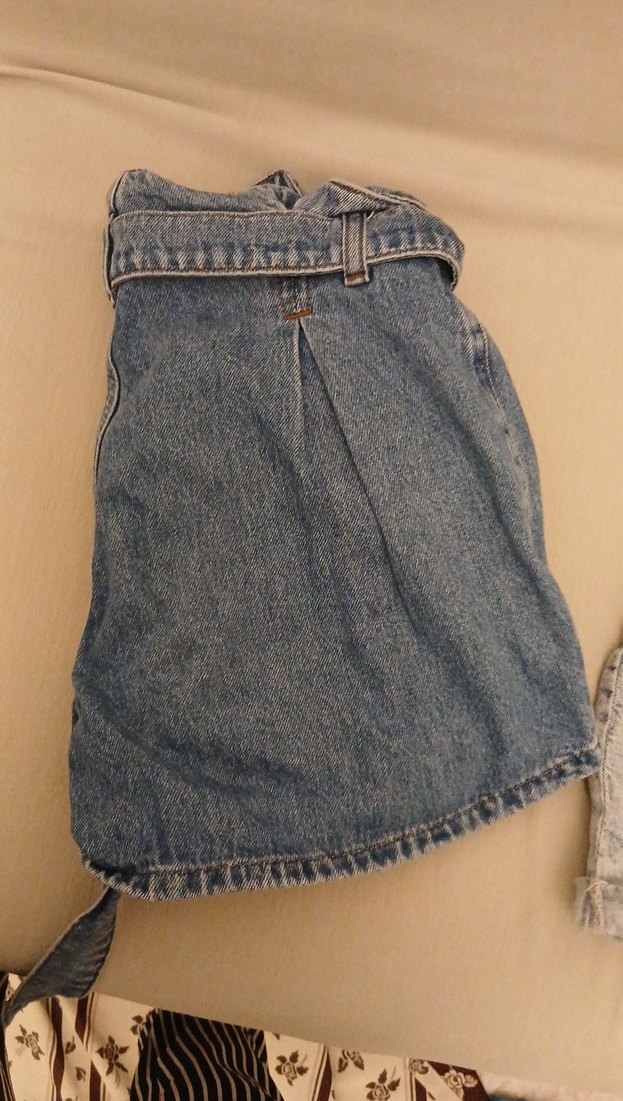 Kadın Kot Şort, Kemerli, Bol Kesim - Görsel 3