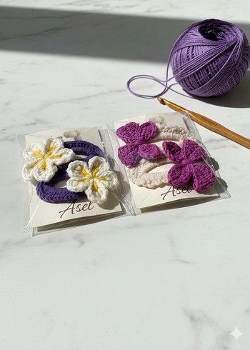 Mor Nakışlı Fiyonklu Çocuk Toka Seti - Görsel 3