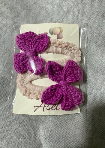 Mor Nakışlı Fiyonklu Çocuk Toka Seti - Görsel 2