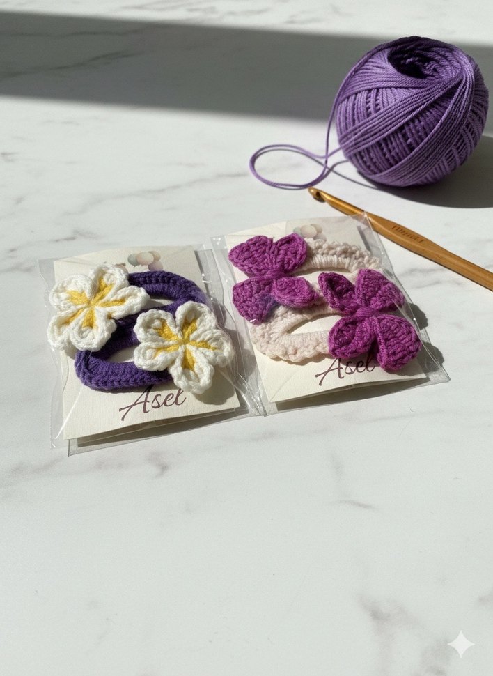 Mor Nakışlı Fiyonklu Çocuk Toka Seti - Görsel 3