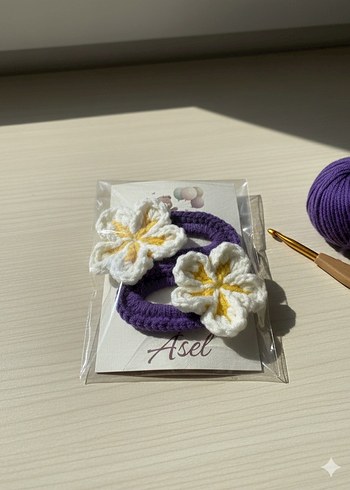 Mor Örgü Çiçekli Çocuk Toka - Görsel 3