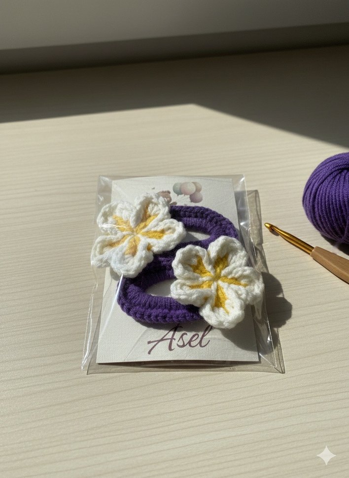 Mor Örgü Çiçekli Çocuk Toka - Görsel 3