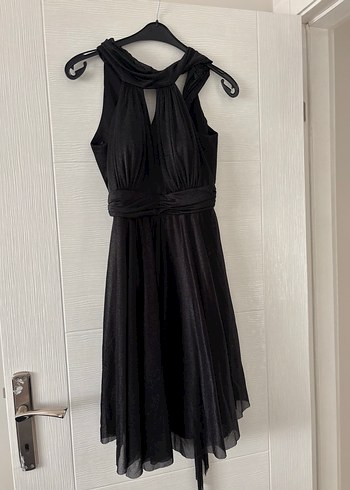 Tokalı Siyah Midi Halter Yaka Mezuniyet Elbisesi - Görsel 5