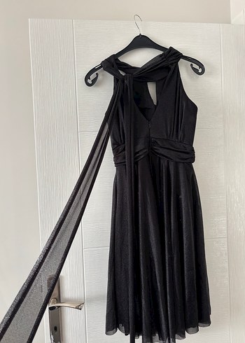 Tokalı Siyah Midi Halter Yaka Mezuniyet Elbisesi - Görsel 4