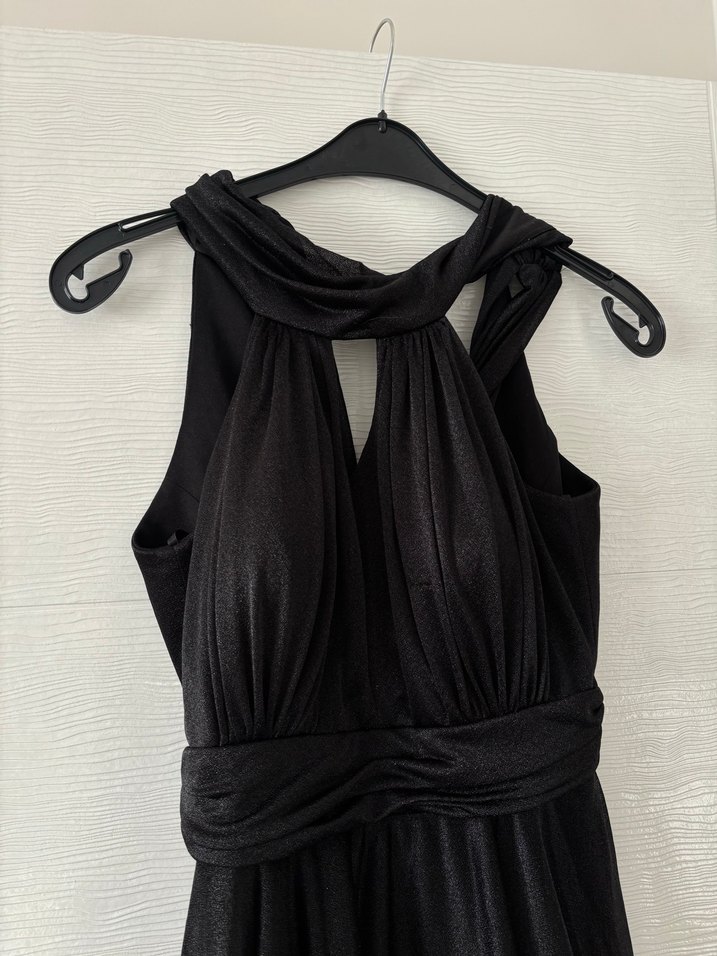 Tokalı Siyah Midi Halter Yaka Mezuniyet Elbisesi - Görsel 3