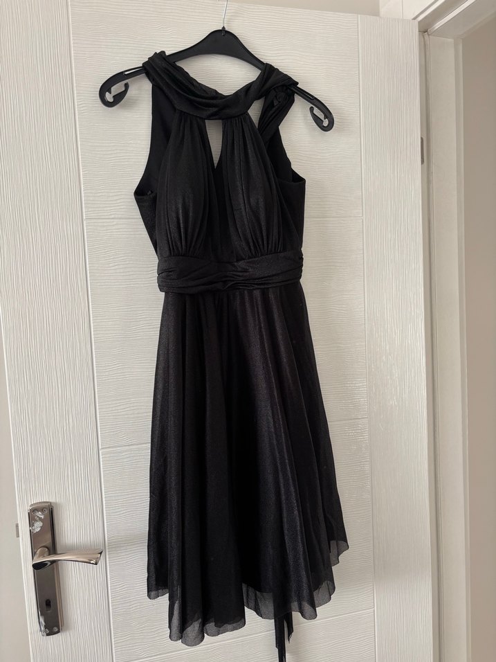 Tokalı Siyah Midi Halter Yaka Mezuniyet Elbisesi - Görsel 5