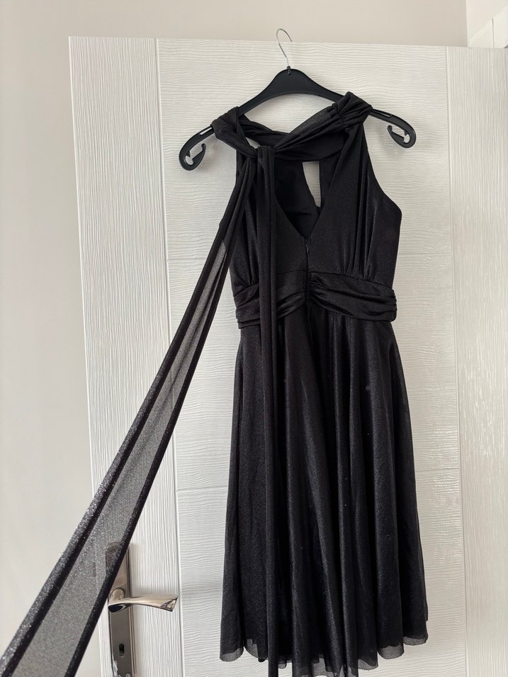 Tokalı Siyah Midi Halter Yaka Mezuniyet Elbisesi - Görsel 4