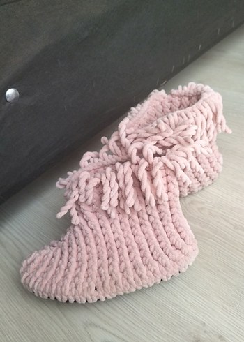 Pembe Örgü Kız Çocuk Ev Terliği - Görsel 5