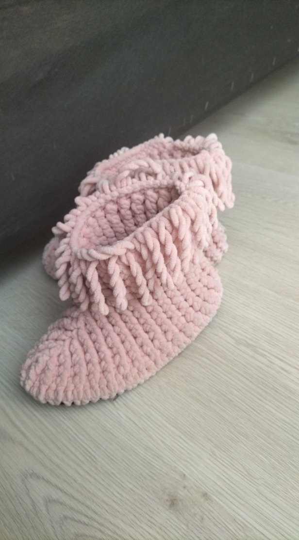 Pembe Örgü Kız Çocuk Ev Terliği - Görsel 2