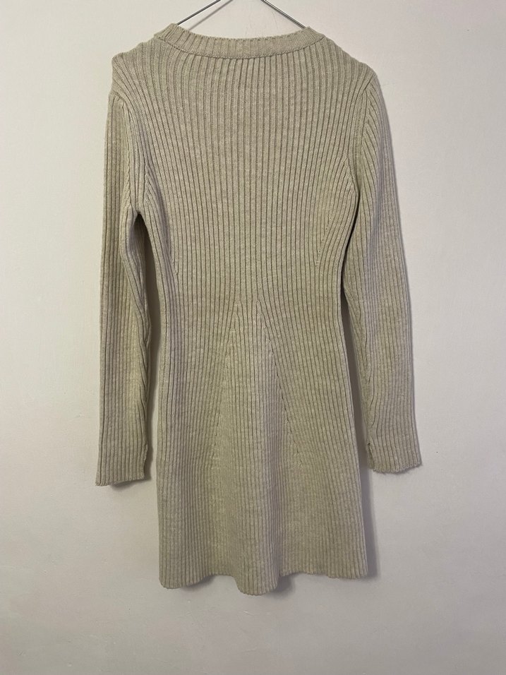 Bej Triko Uzun Kollu Midi Elbise - Görsel 2