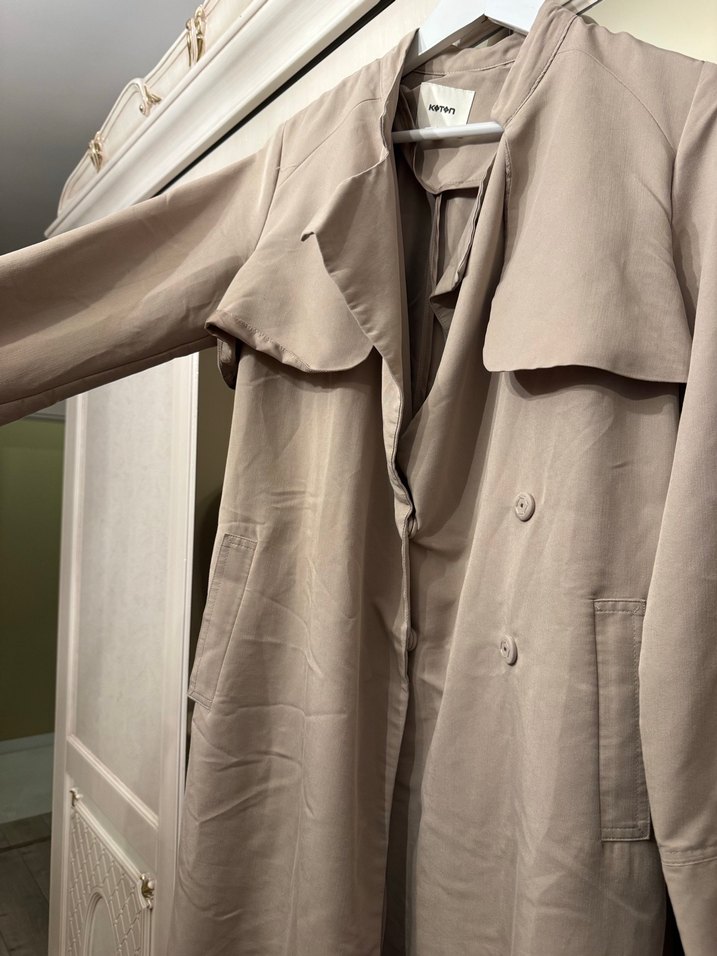 Bej Uzun Kesim Kadın Trençkot - Görsel 4