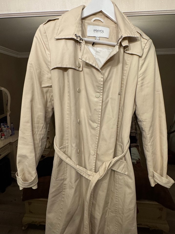 Bej Midi Kemerli Kadın Trençkot - Görsel 4