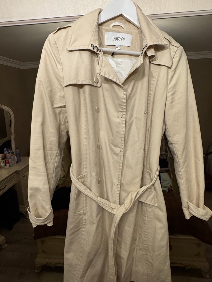 Bej Midi Kemerli Kadın Trençkot - Görsel 3