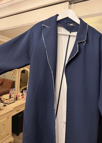 Mavi Parlak Midi Kadın Ceket - Görsel 4