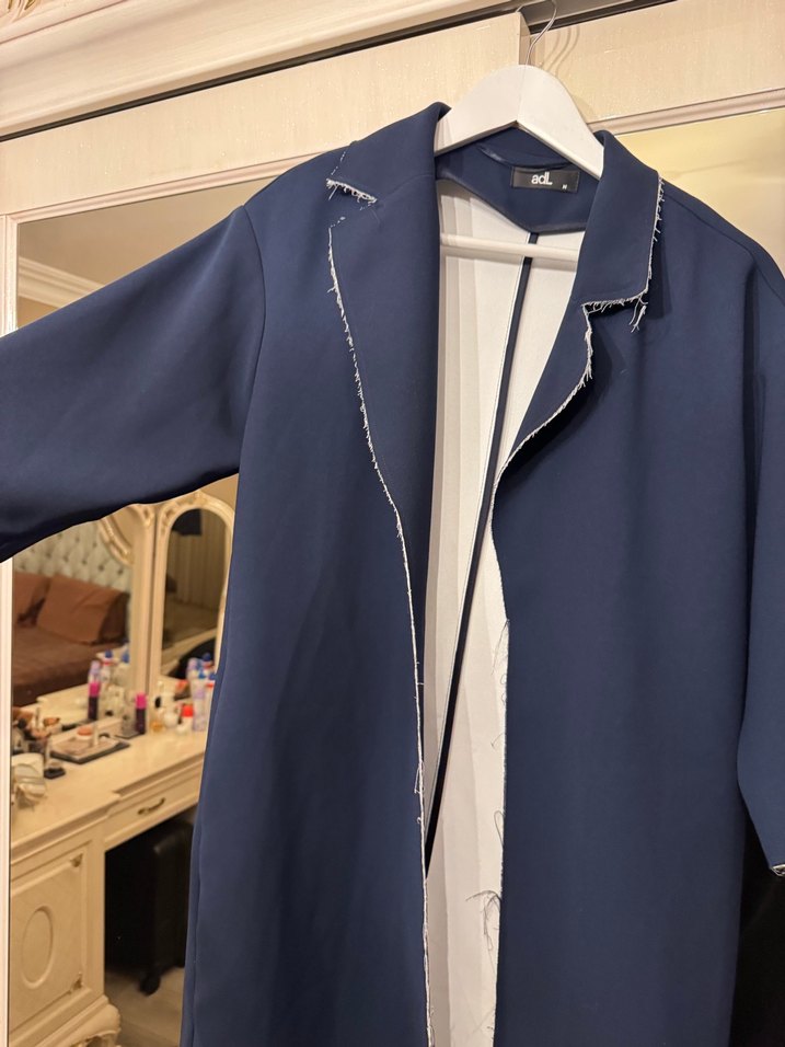 Mavi Parlak Midi Kadın Ceket - Görsel 4