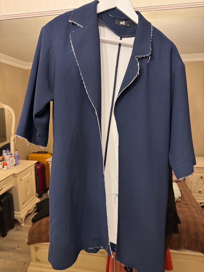 Mavi Parlak Midi Kadın Ceket - Görsel 3