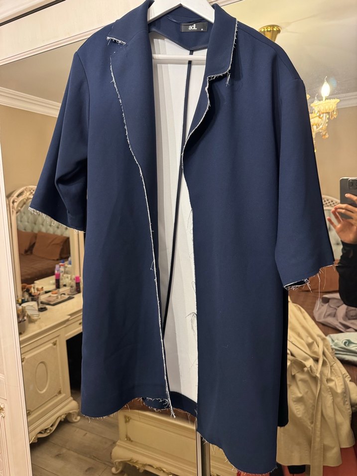 Mavi Parlak Midi Kadın Ceket - Görsel 2