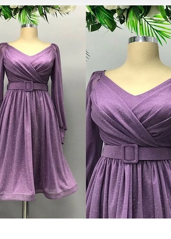 Mor Uzun Kollu Transparan Elbise - Görsel 2