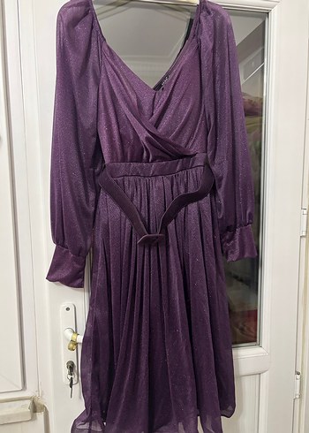 Mor Uzun Kollu Transparan Elbise - Görsel 5