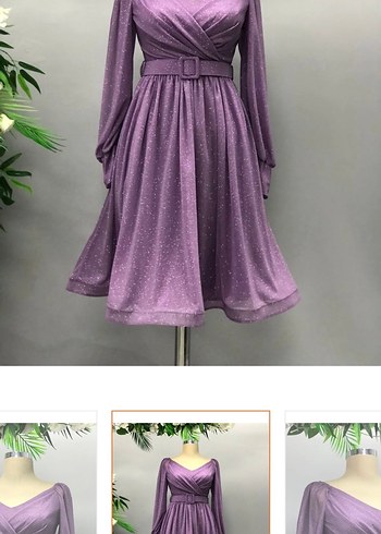 Mor Uzun Kollu Transparan Elbise - Görsel 4