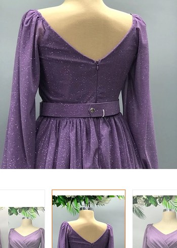 Mor Uzun Kollu Transparan Elbise - Görsel 3