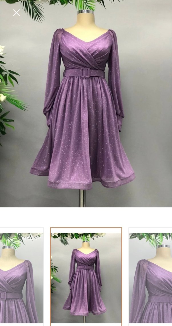 Mor Uzun Kollu Transparan Elbise - Görsel 4