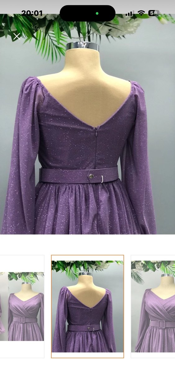 Mor Uzun Kollu Transparan Elbise - Görsel 3