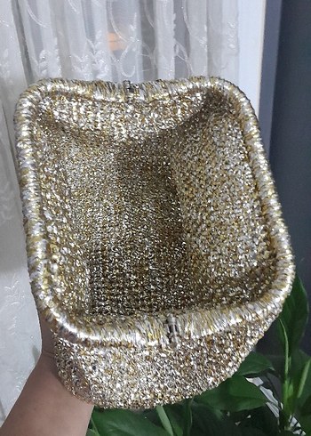 Örgü Altın Yılan Desenli Kadın Clutch Çanta - Görsel 6