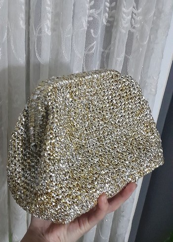 Diğer Örgü Altın Yılan Desenli Kadın Clutch Çanta