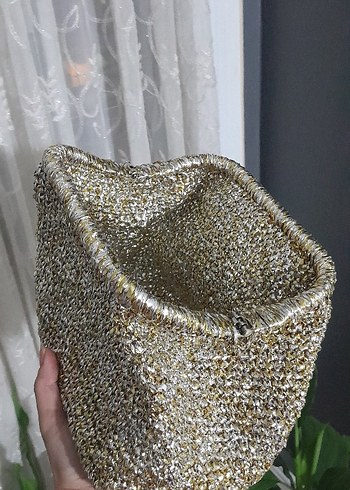 Örgü Altın Yılan Desenli Kadın Clutch Çanta